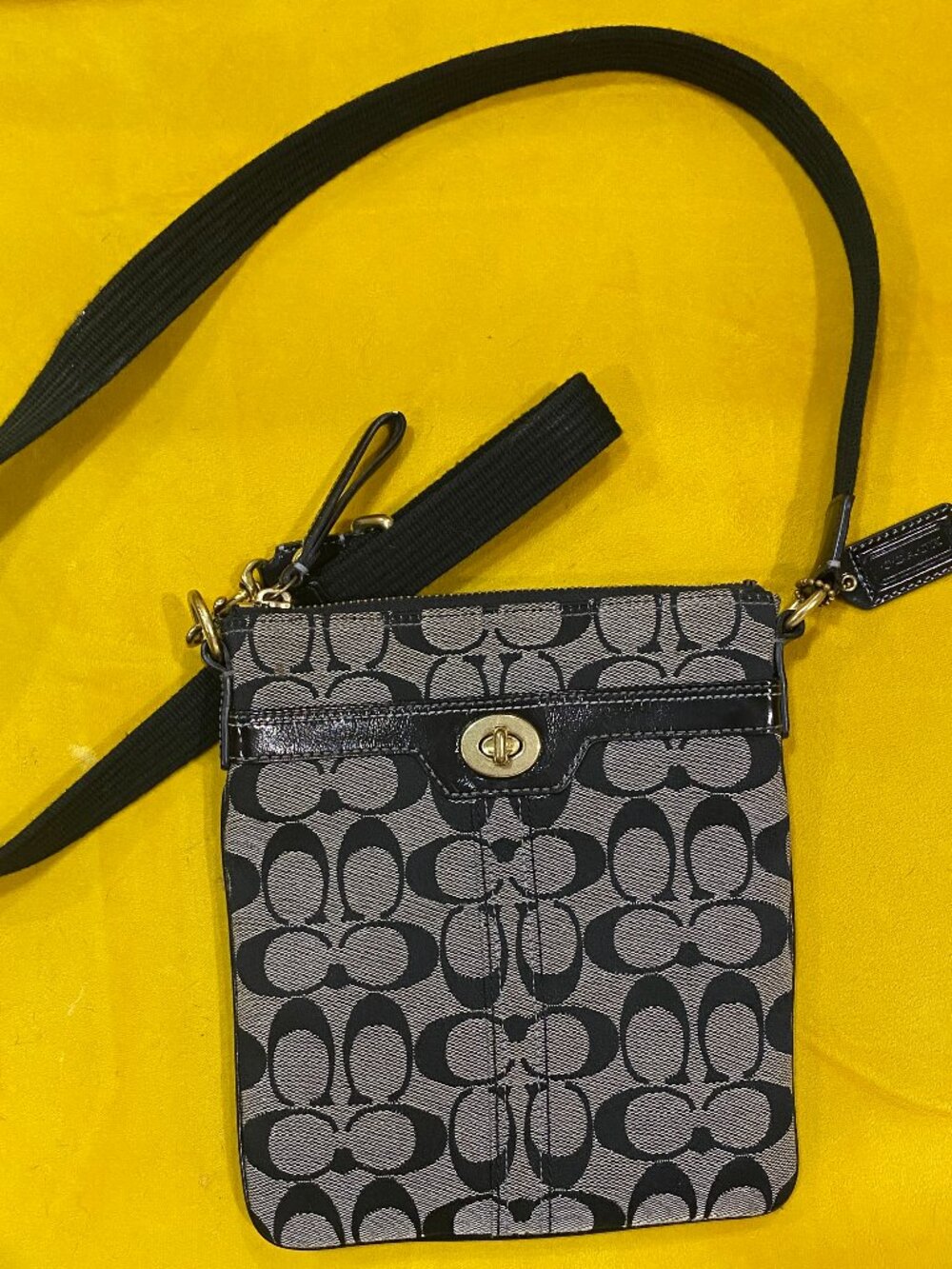 Coach Black Signature Canvas Crossbody Bag | Monogram Logo Print | Convertible - Picture 1 of 5